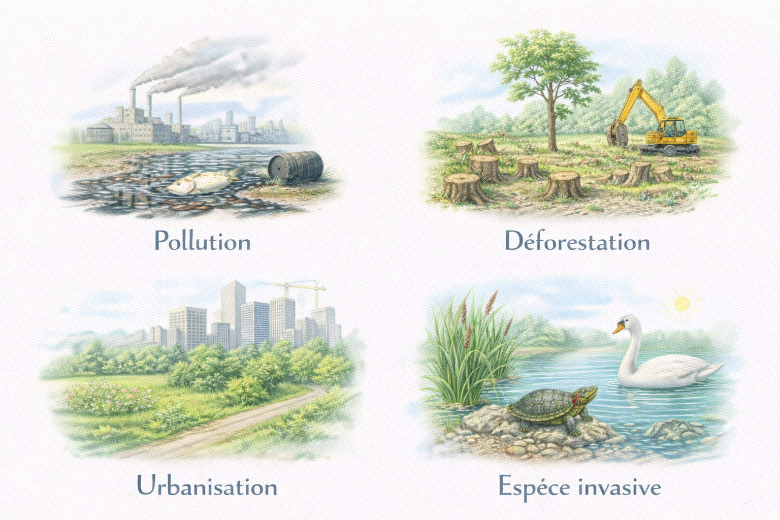 Illustration des menaces sur la biodiversité