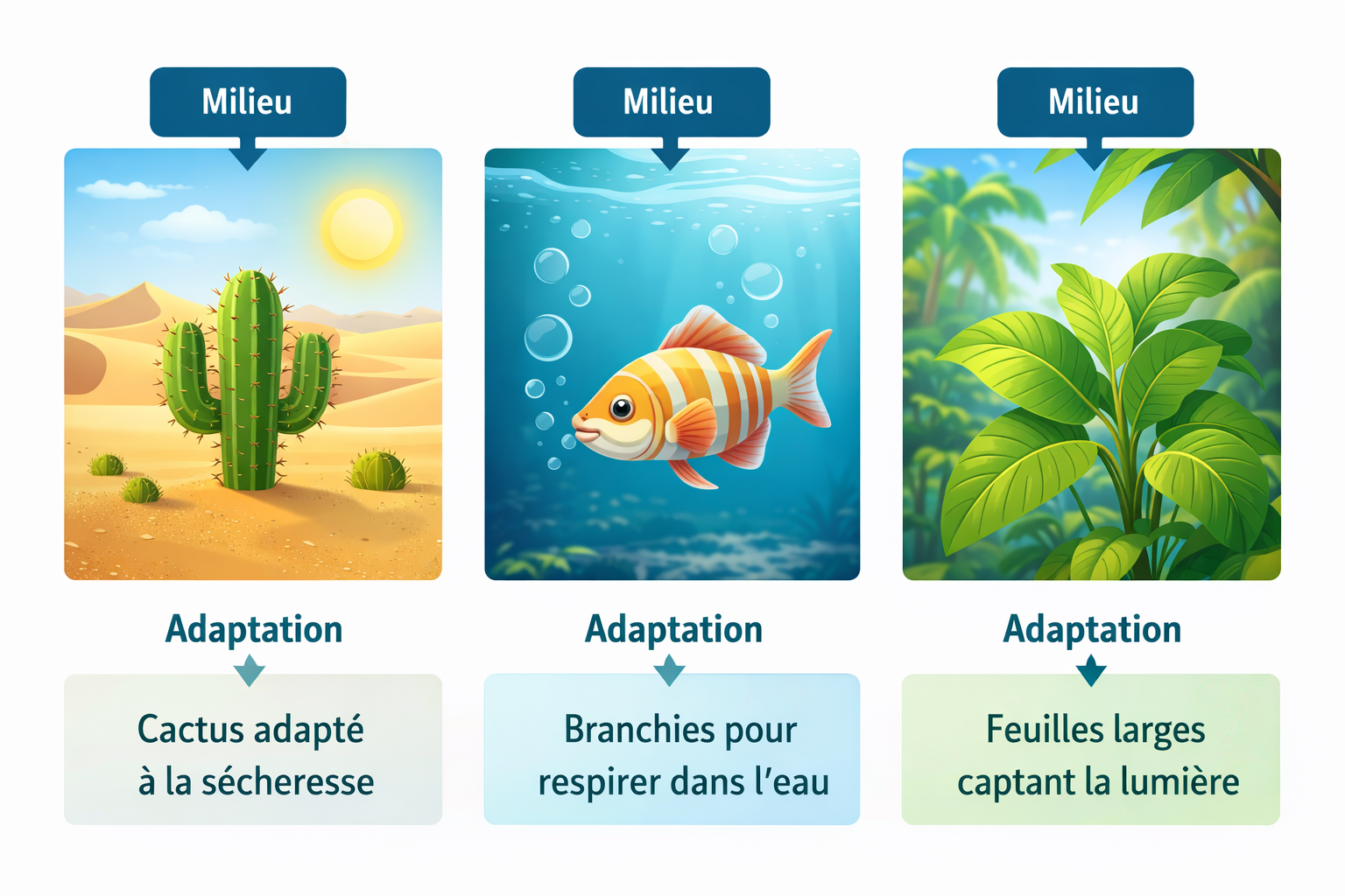 Illustration sur les adaptations selon le milieu